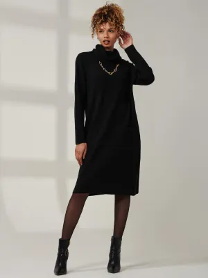 Knitted Turtleneck Longline Jumper, Black