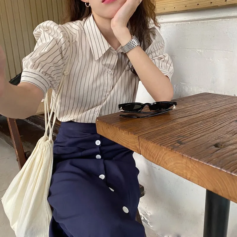 [Korean Style] Claes Stripe Blouse w/ Pencil Skirt 2 Piece Set