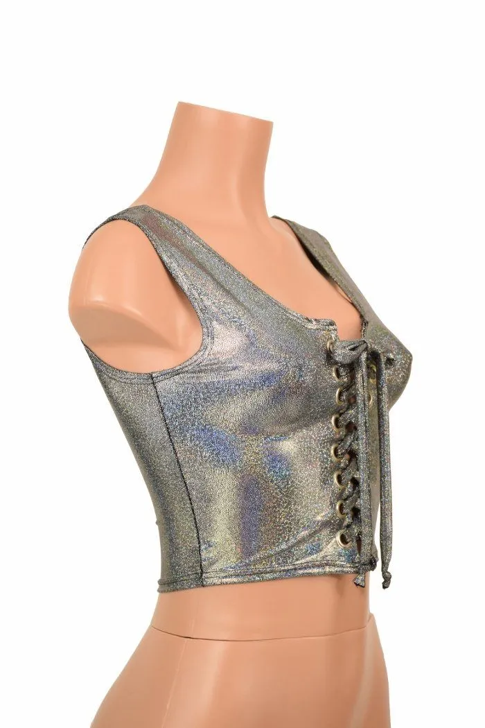 Lace Up Silver Tank Crop