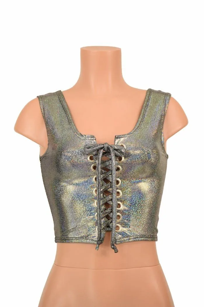 Lace Up Silver Tank Crop