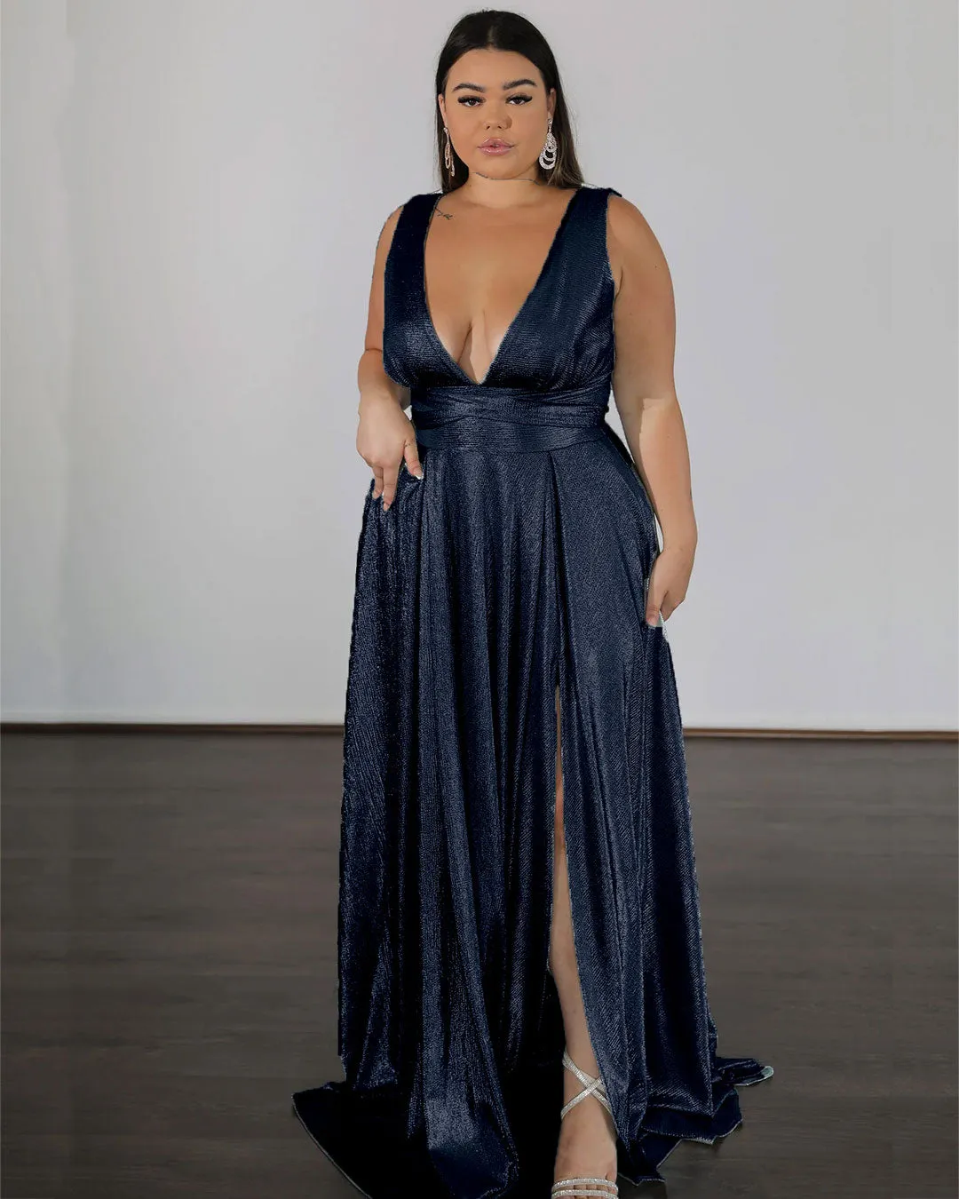 Lexa Stretch Shimmer Gown - Midnight Navy