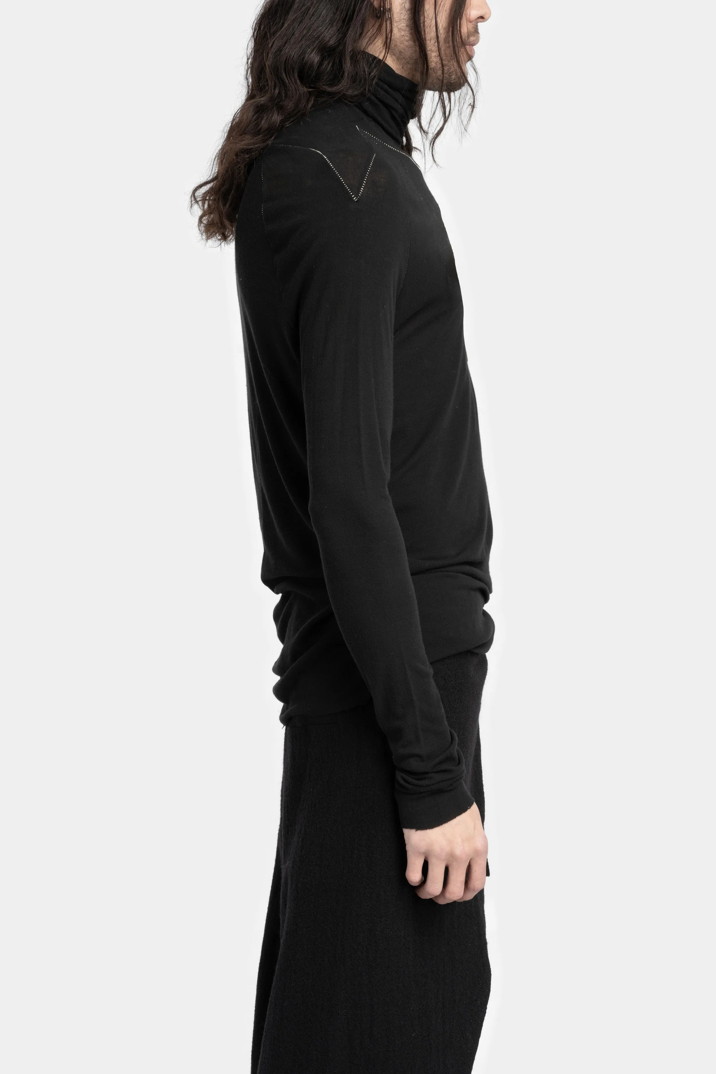 Lightweight wool / silk turtleneck ls T-Shirt, Black