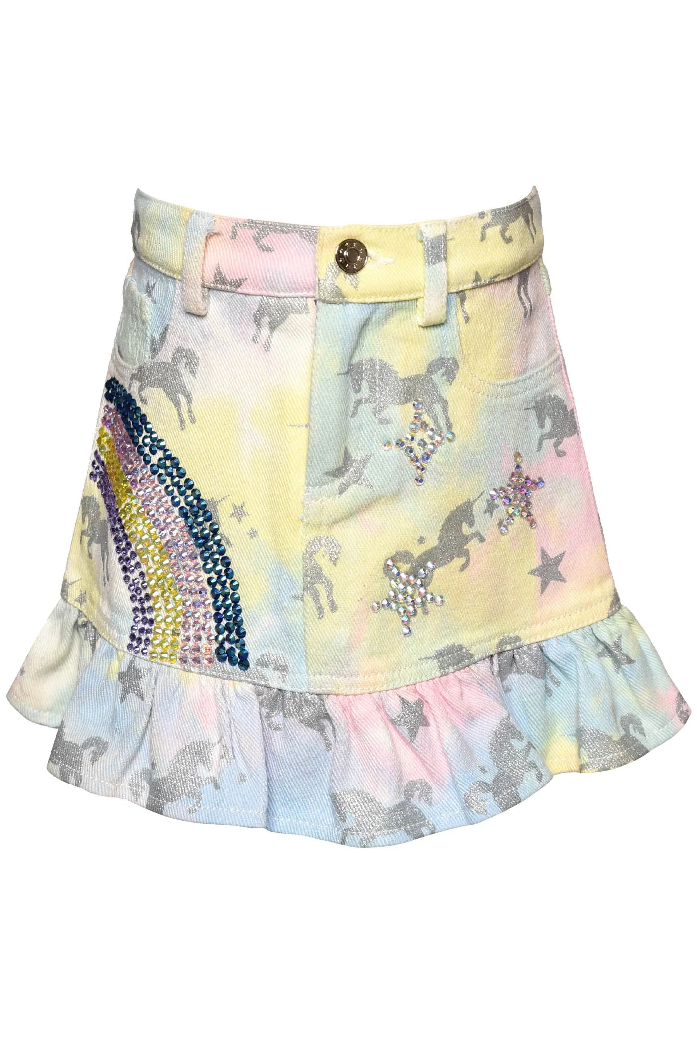 Little Girl's Tie Dye Dreams Unicorn Star Denim Skirt