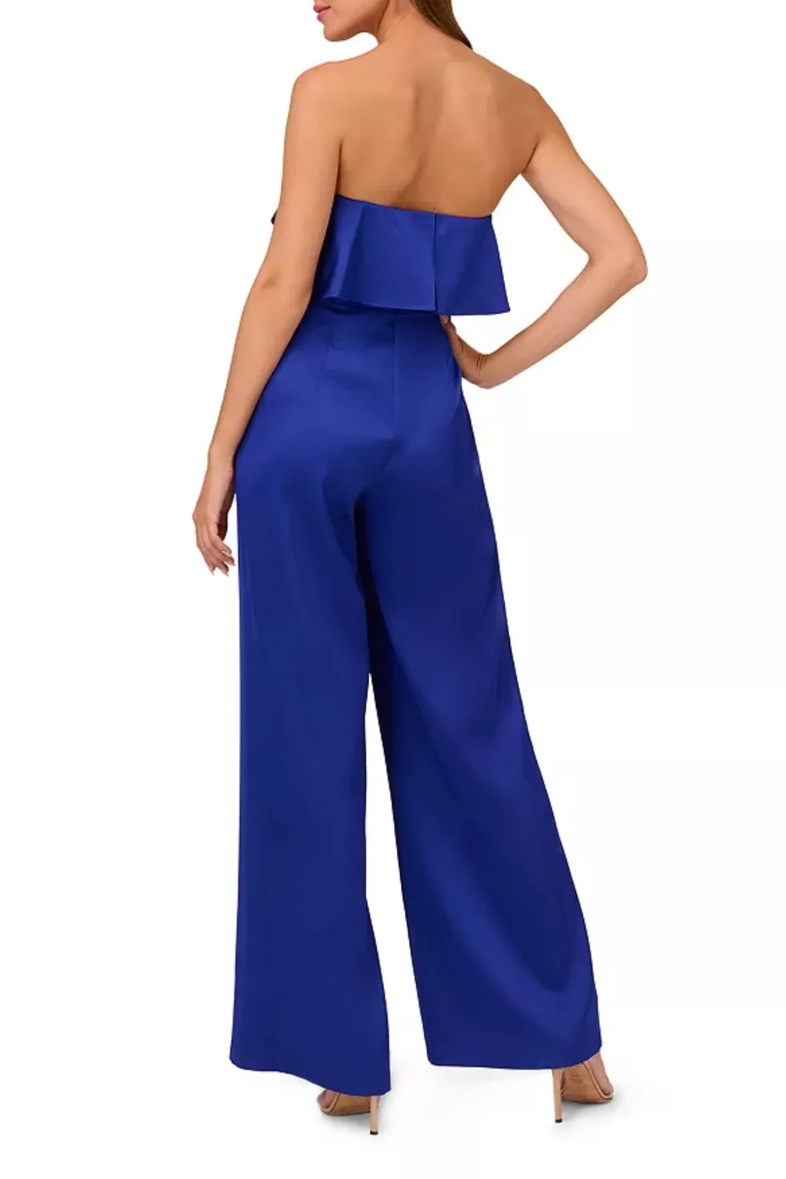 Liv Foster Strapless Ruffle Satin Jumpsuit