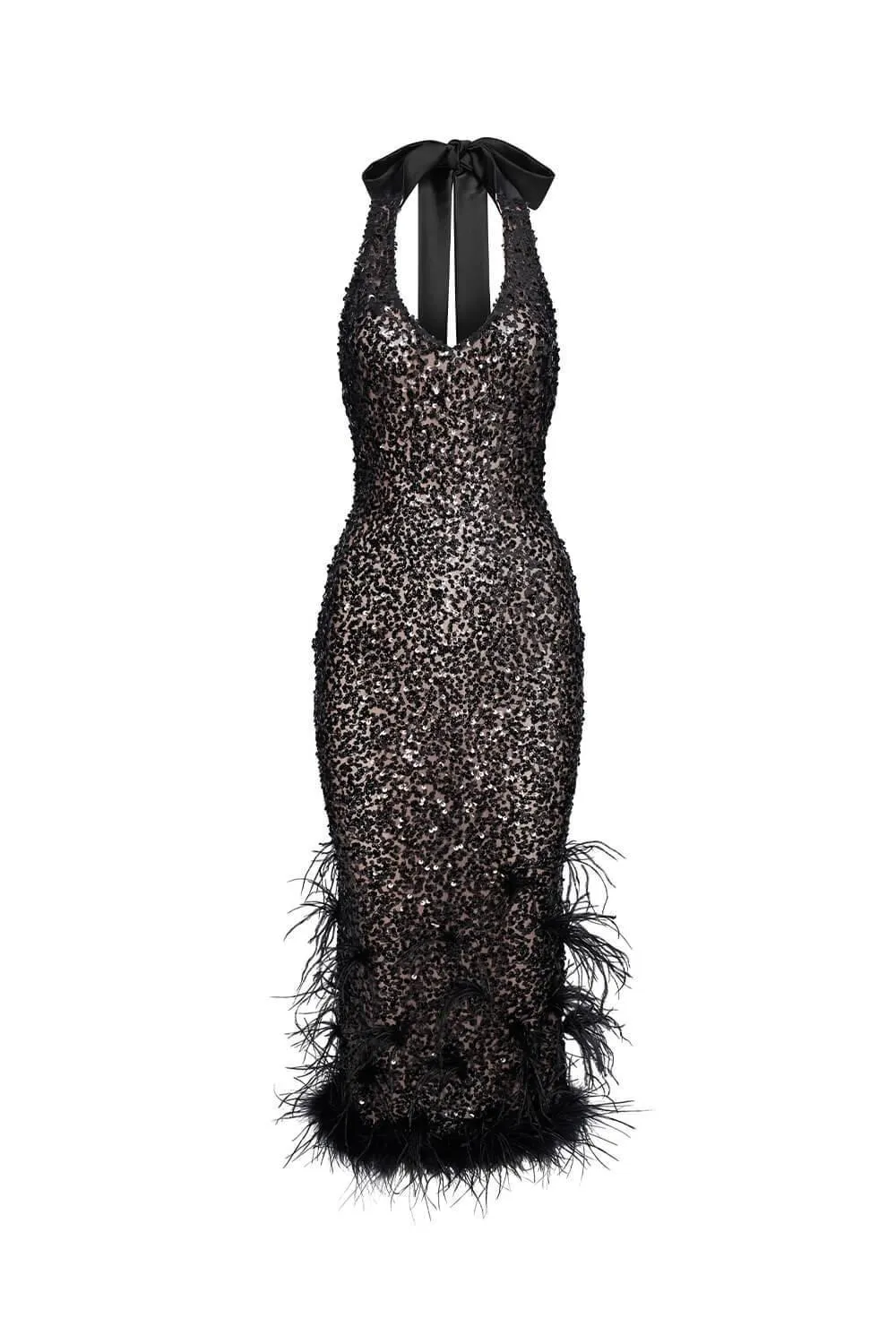 Livia Bodycon Feather Spandex Midi Dress