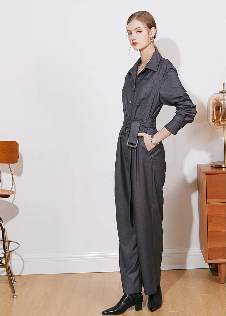 Long Sleeve Belted Jumpsuit