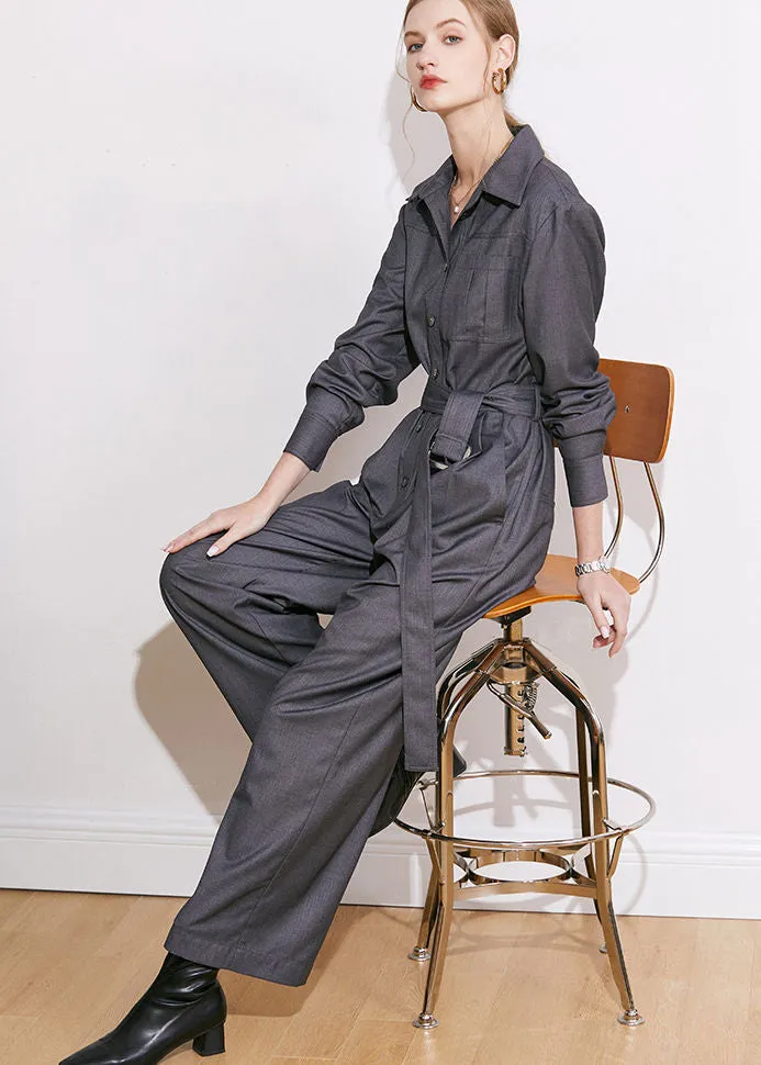 Long Sleeve Belted Jumpsuit