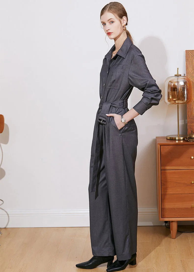 Long Sleeve Belted Jumpsuit