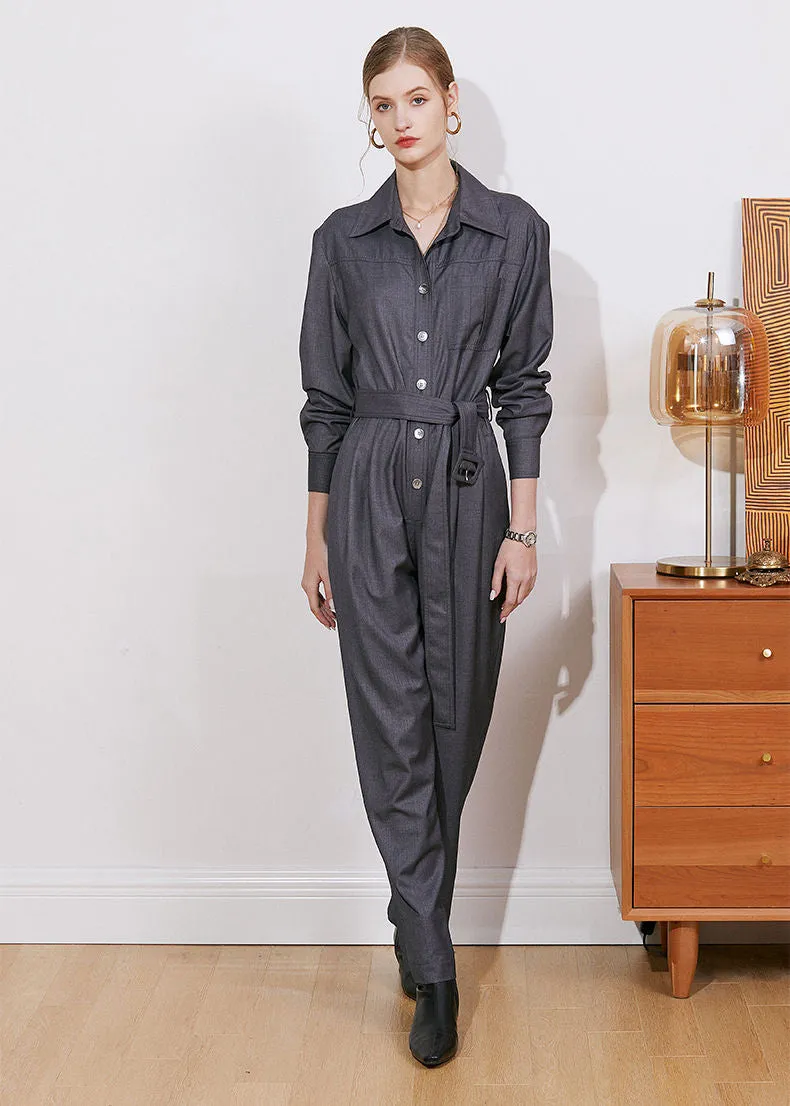 Long Sleeve Belted Jumpsuit