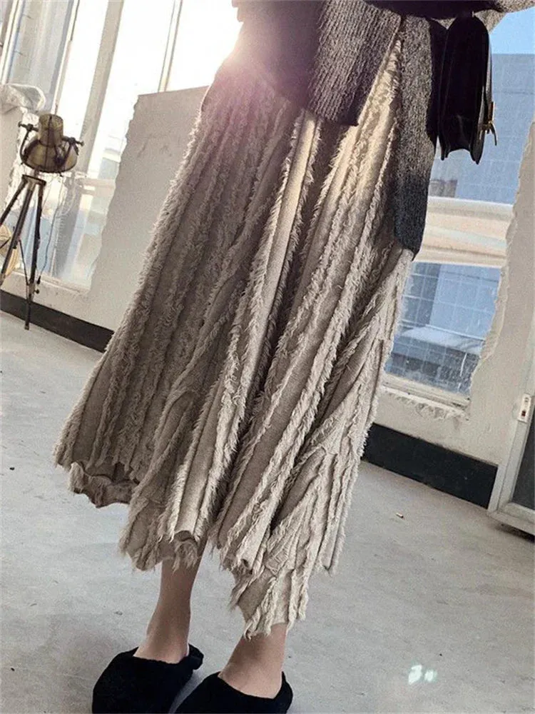 Loose Waist Broken Casual High Knit A-line Knitwear Designer Pleated Skirt