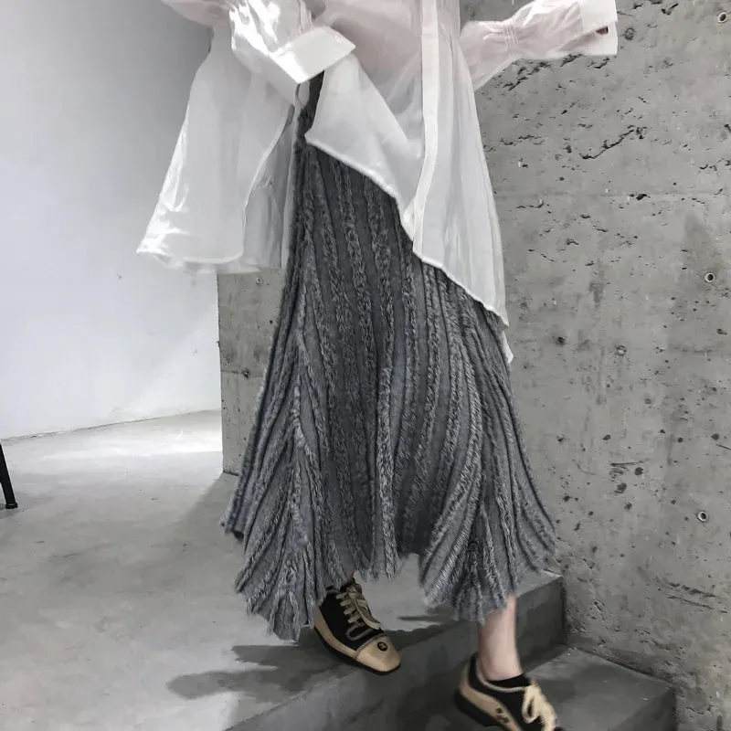 Loose Waist Broken Casual High Knit A-line Knitwear Designer Pleated Skirt