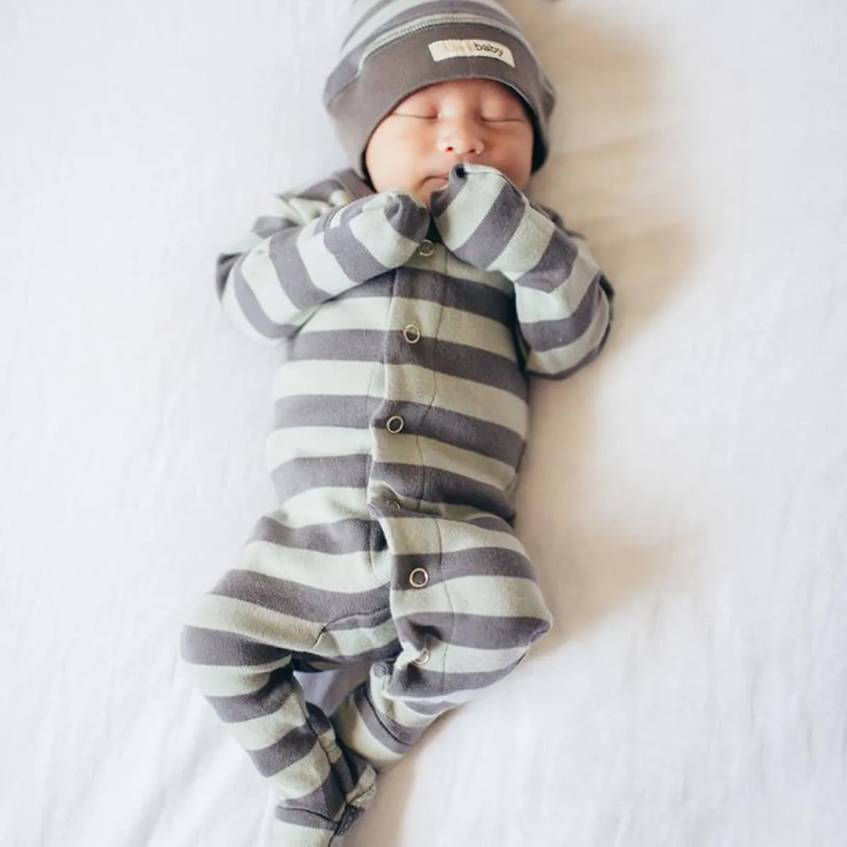 L'ovedbaby Organic Gl'oved Footed Overall - Wide Stripe - Preemie/Newborn