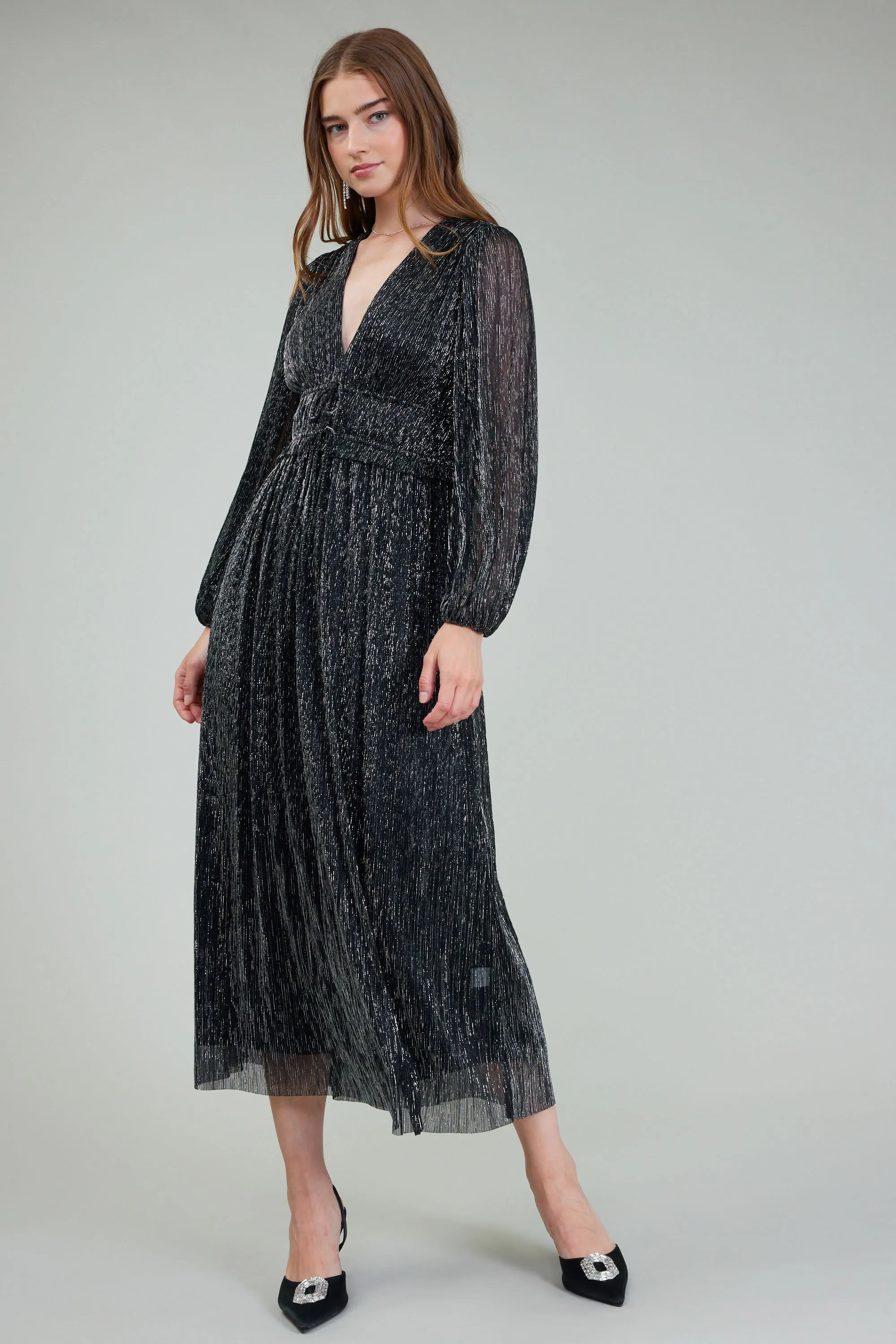 Lurex Pleated Maxi Dress