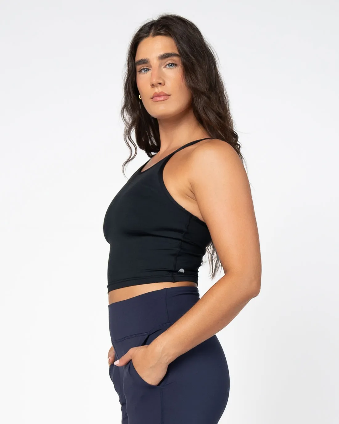 Lux Thin Strap Crop Tank - Black