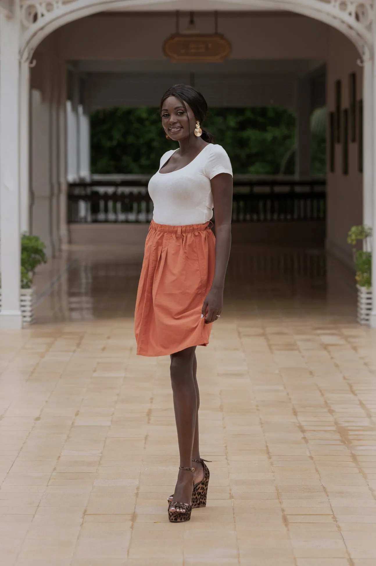 Macabi Knee Length Skirt - Terra Cotta