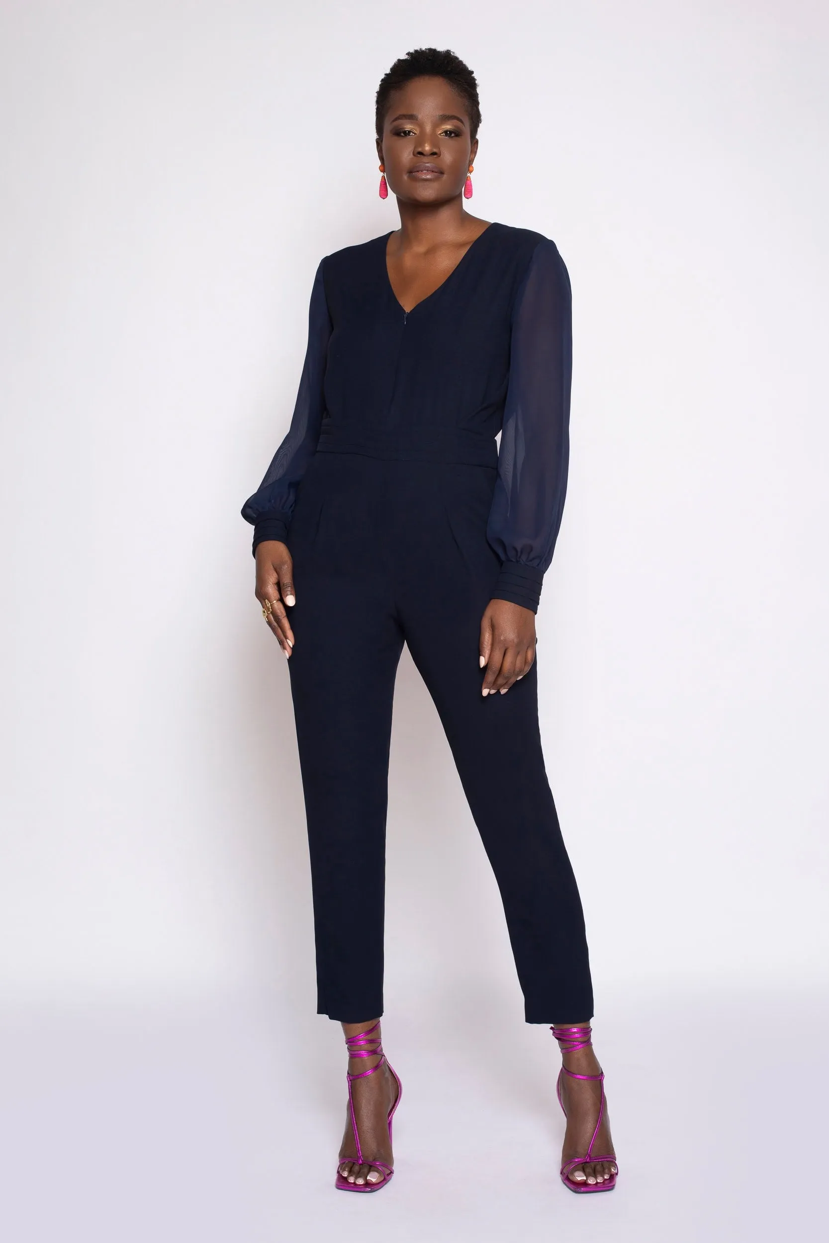 MADE TO ORDER: Long Sleeve Origami Banded Stretch Crepe Jumpsuit