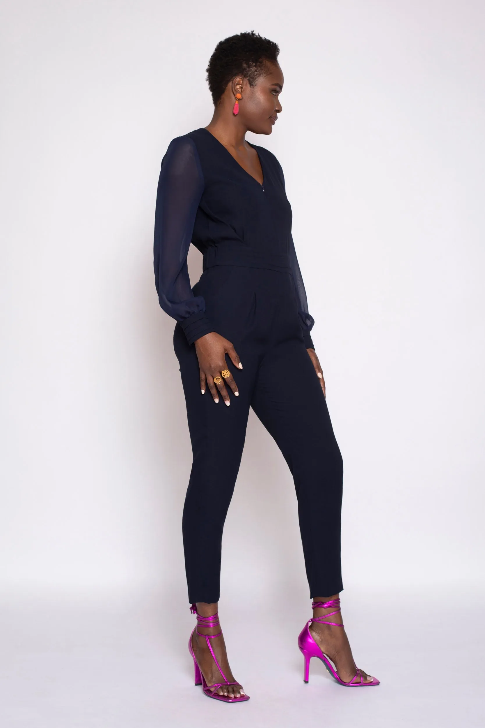 MADE TO ORDER: Long Sleeve Origami Banded Stretch Crepe Jumpsuit