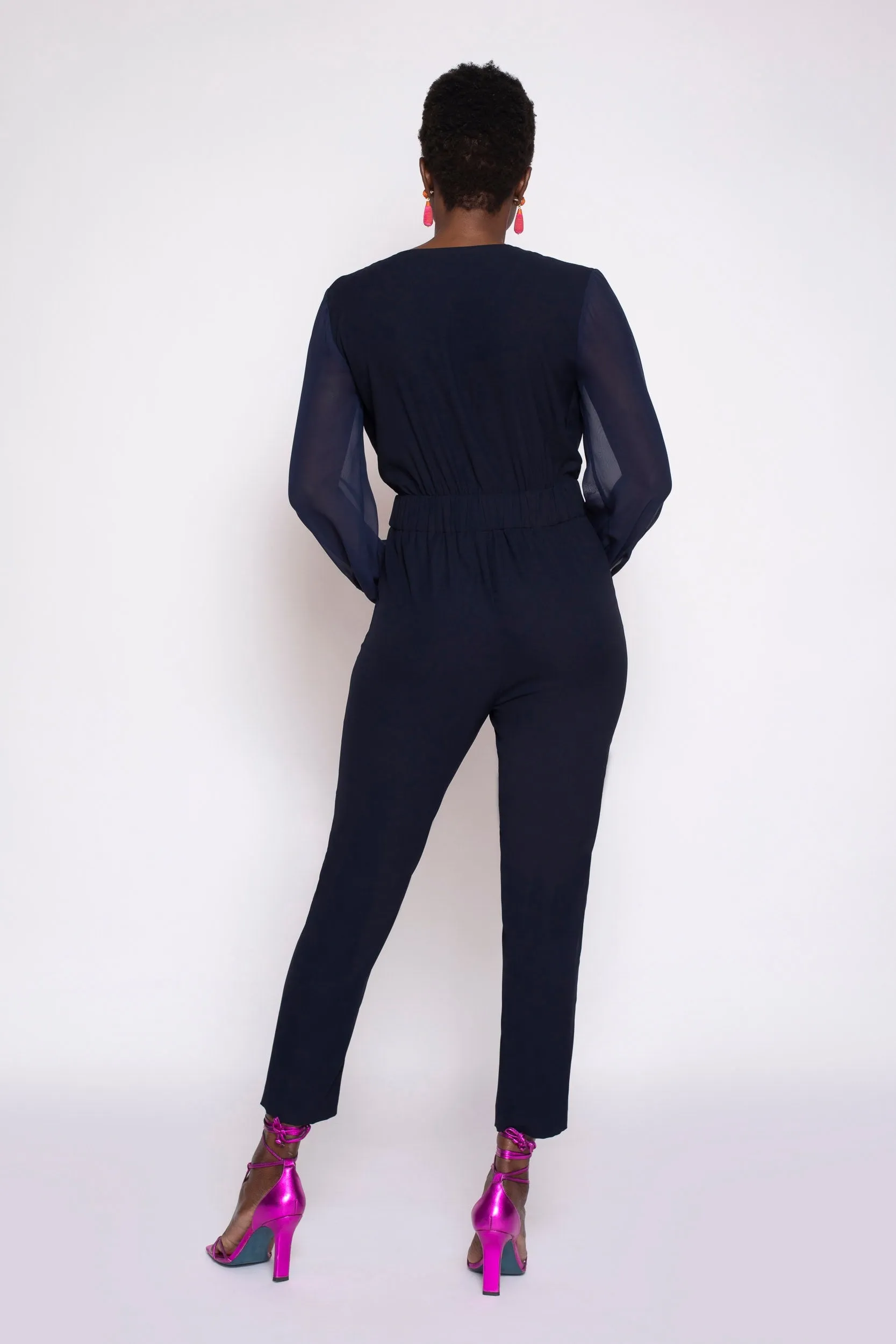 MADE TO ORDER: Long Sleeve Origami Banded Stretch Crepe Jumpsuit