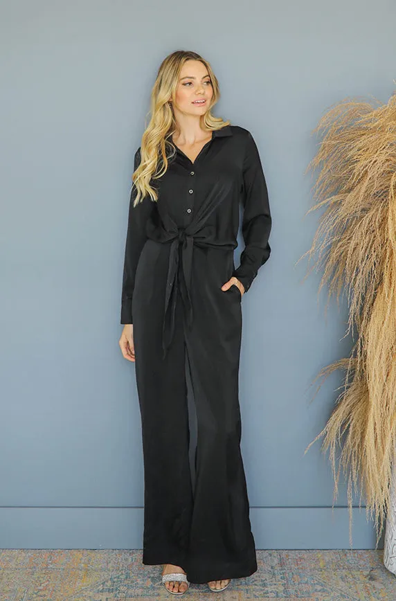 Madeline Black Satin Jumpsuit - Nursing Friendly - FINAL SALE - FINAL FEW