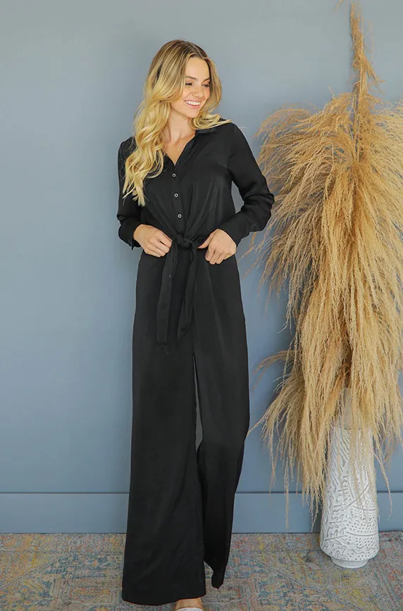 Madeline Black Satin Jumpsuit - Nursing Friendly - FINAL SALE - FINAL FEW