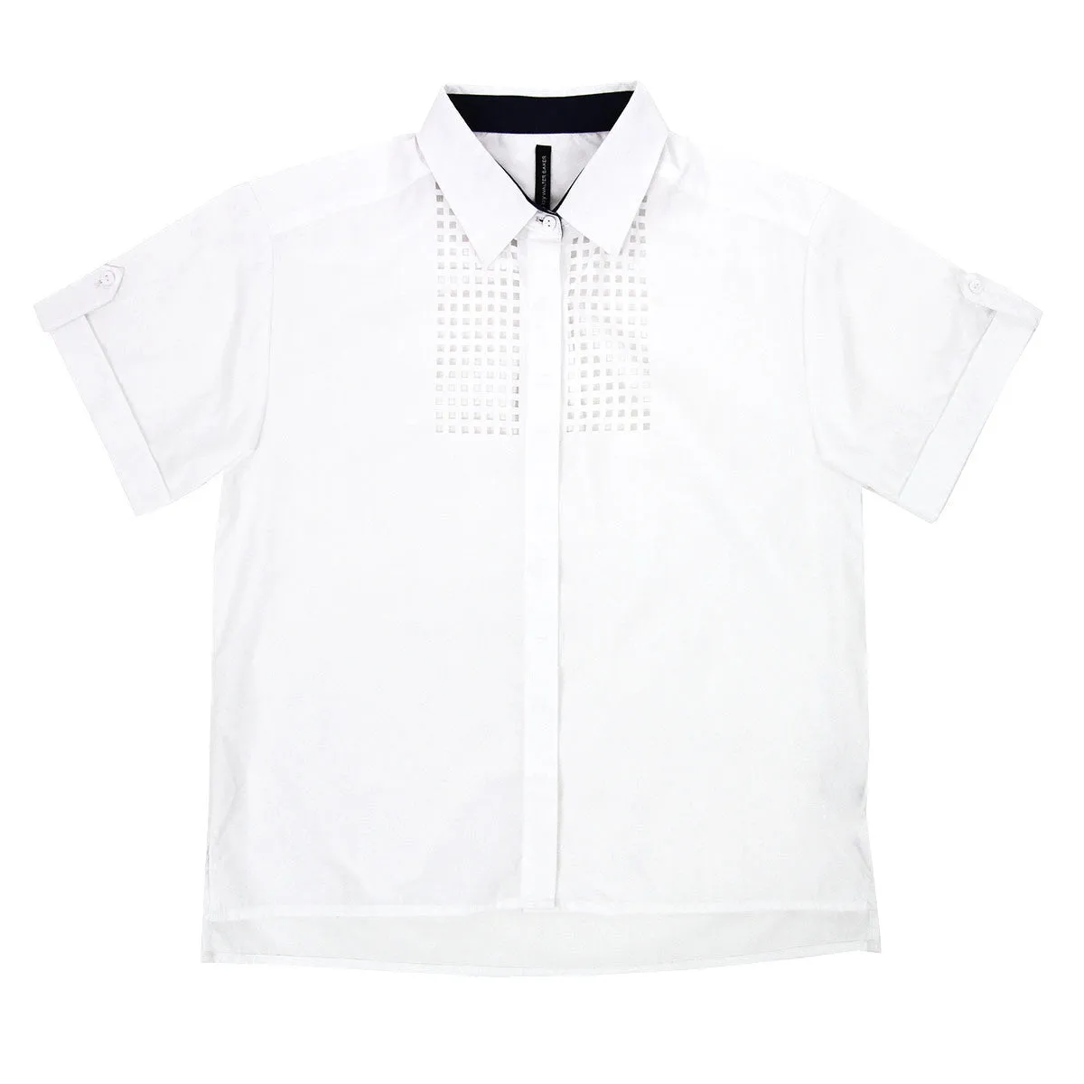 Marla Short Sleeve Button Down with Laser Cut Detail - White