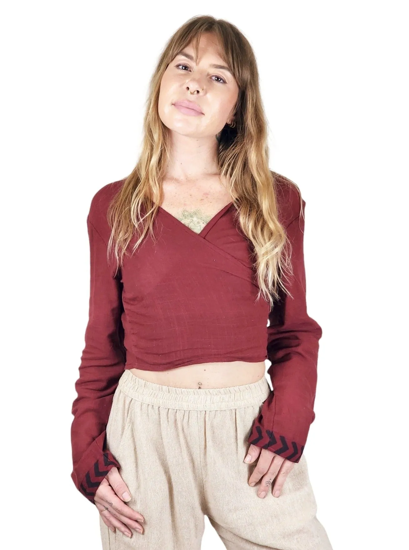 Maroon Long Sleeve Wrap Top