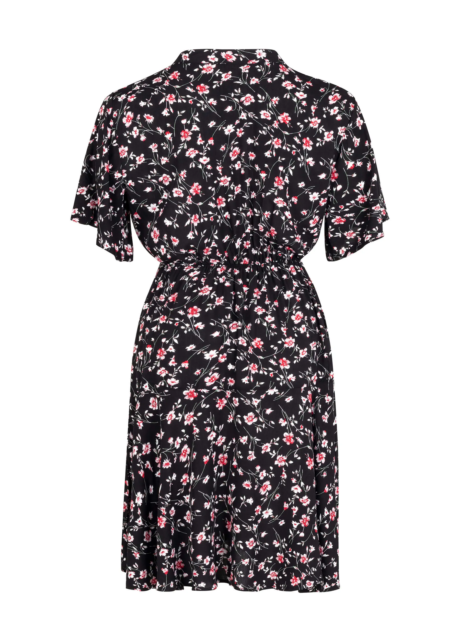 MECALA Women's Ditsy Floral Print Short Sleeve Drawstring Waist Pleated Dress