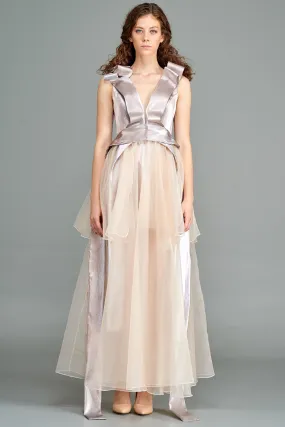 Metallic Jacquar Banded Organza Dress