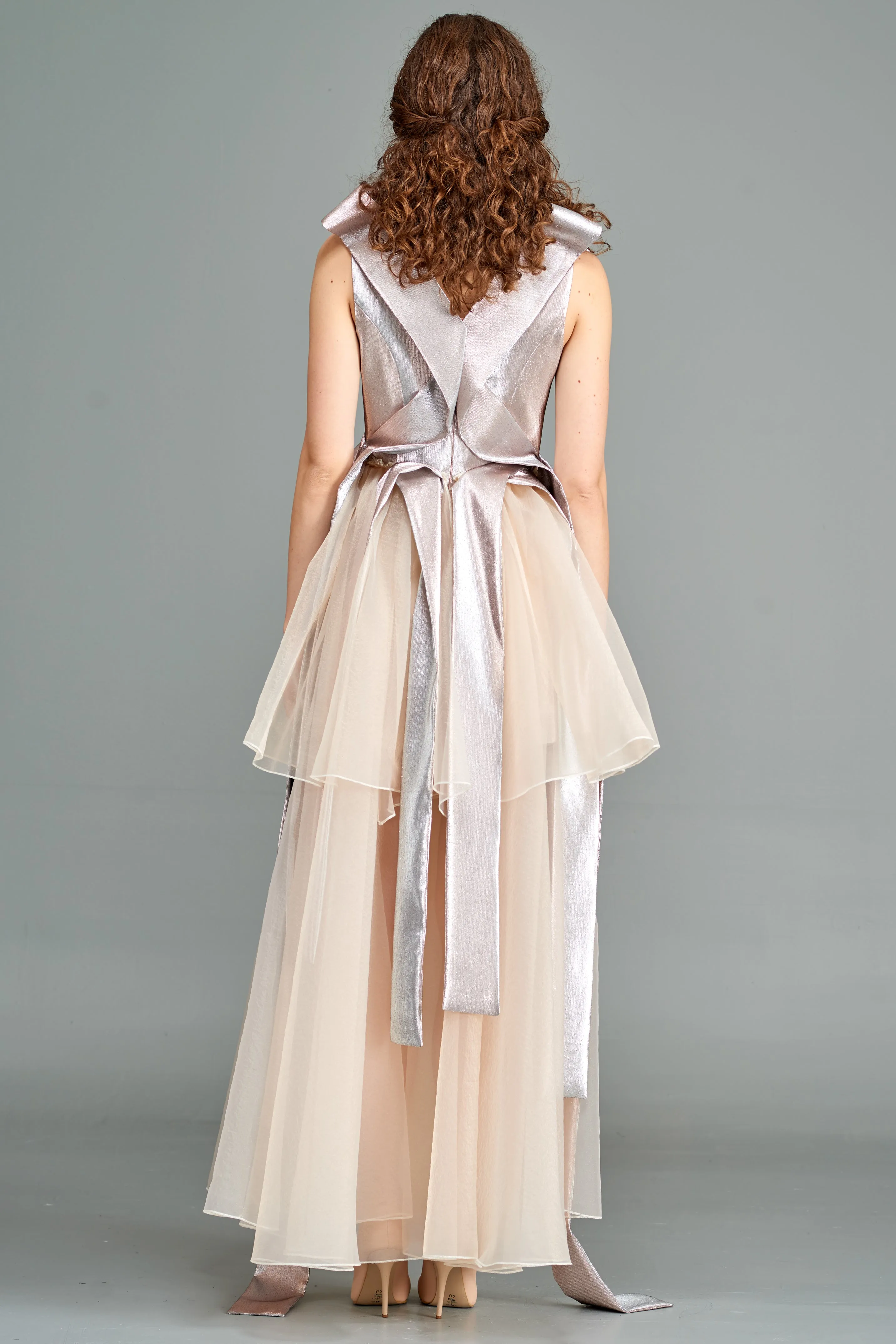 Metallic Jacquar Banded Organza Dress