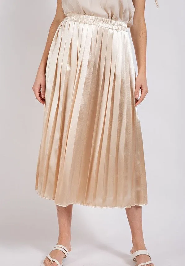 Metallic Pleated Midi Skirt