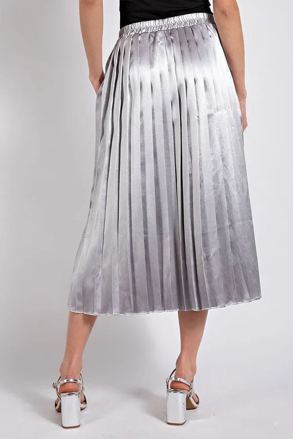 Metallic Pleated Midi Skirt