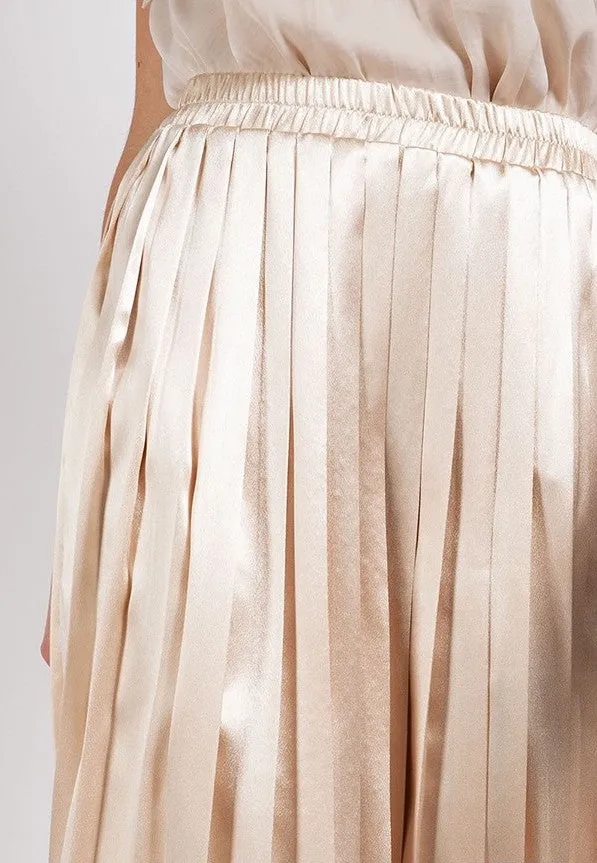 Metallic Pleated Midi Skirt