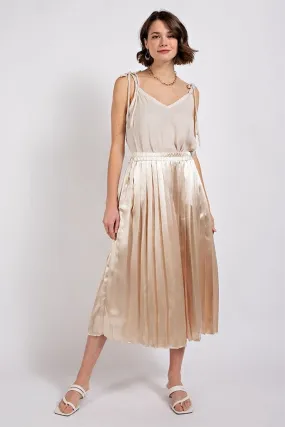 Metallic Pleated Midi Skirt