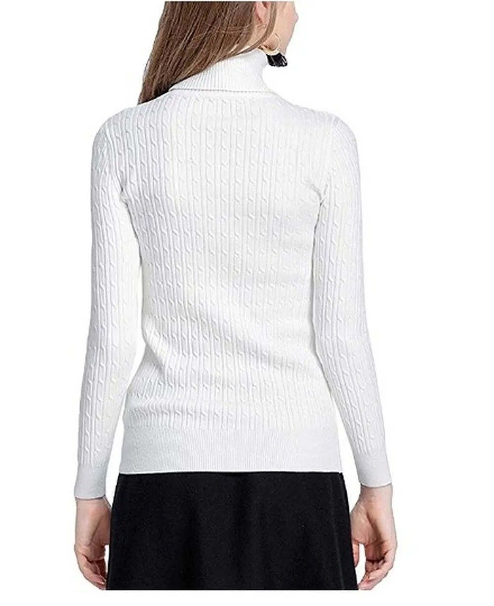 MFrannie Womens Twist Ribbed Cable Stretchy Fit Knit Turtleneck Sweater