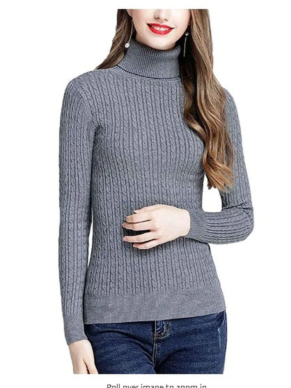 MFrannie Womens Twist Ribbed Cable Stretchy Fit Knit Turtleneck Sweater