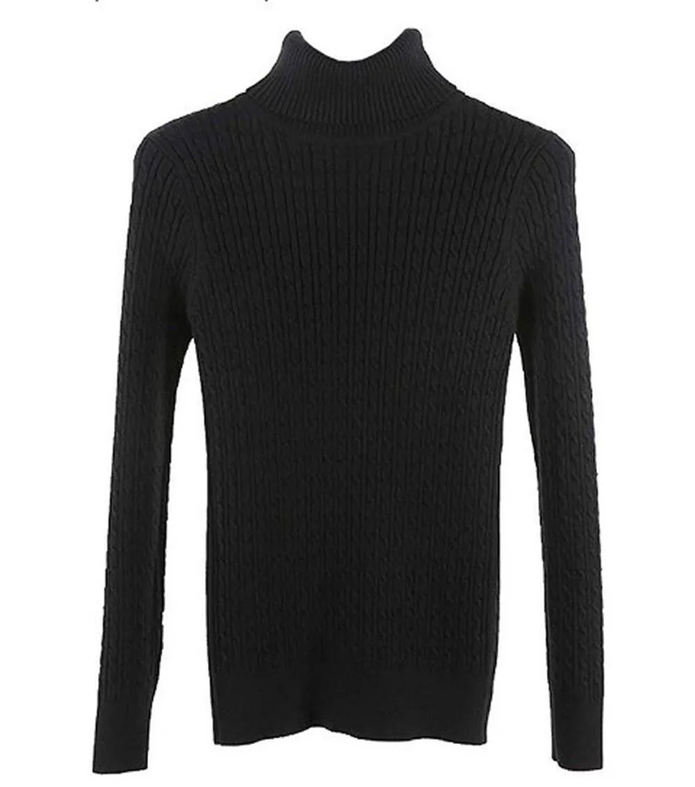 MFrannie Womens Twist Ribbed Cable Stretchy Fit Knit Turtleneck Sweater