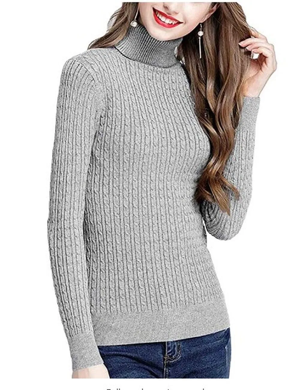 MFrannie Womens Twist Ribbed Cable Stretchy Fit Knit Turtleneck Sweater