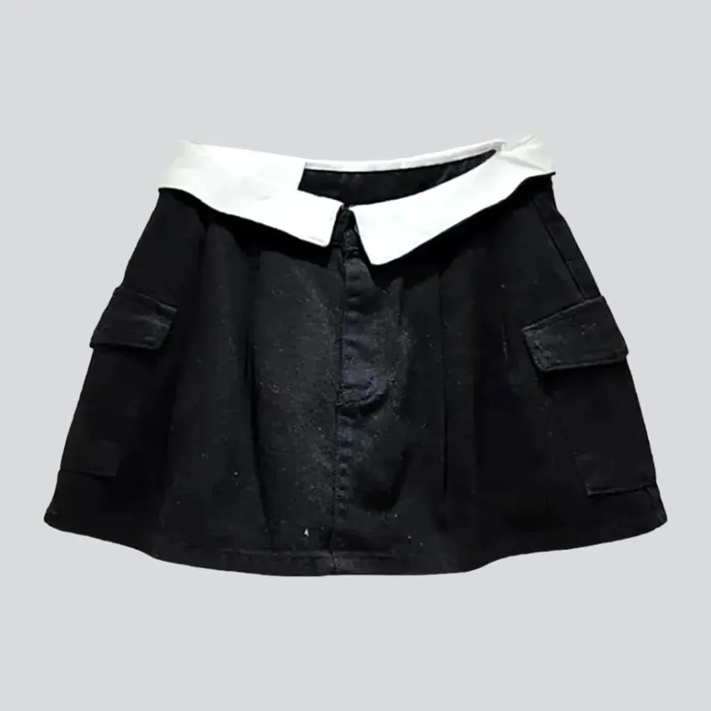 Mid-waist denim skort
 for ladies