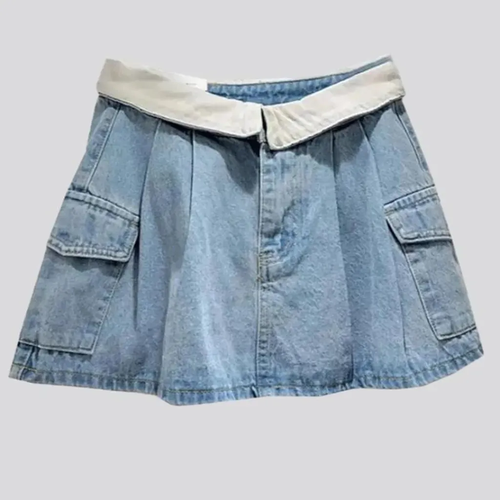 Mid-waist denim skort
 for ladies