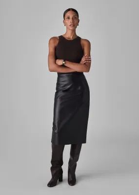 Midi Pencil Skirt in Glove Leather - Black