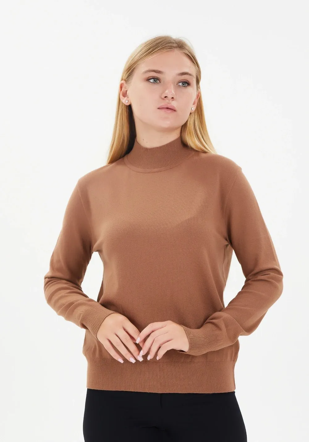 Modest Sporty Style Long Sleeve Turtleneck Sweater