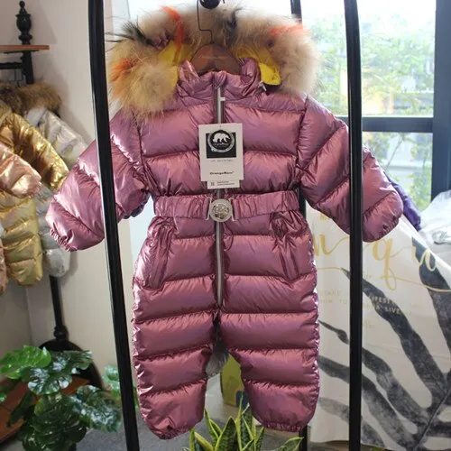 MOF Kids children winter jumpsuit white duck down fill metallic