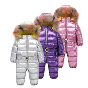 MOF Kids children winter jumpsuit white duck down fill metallic