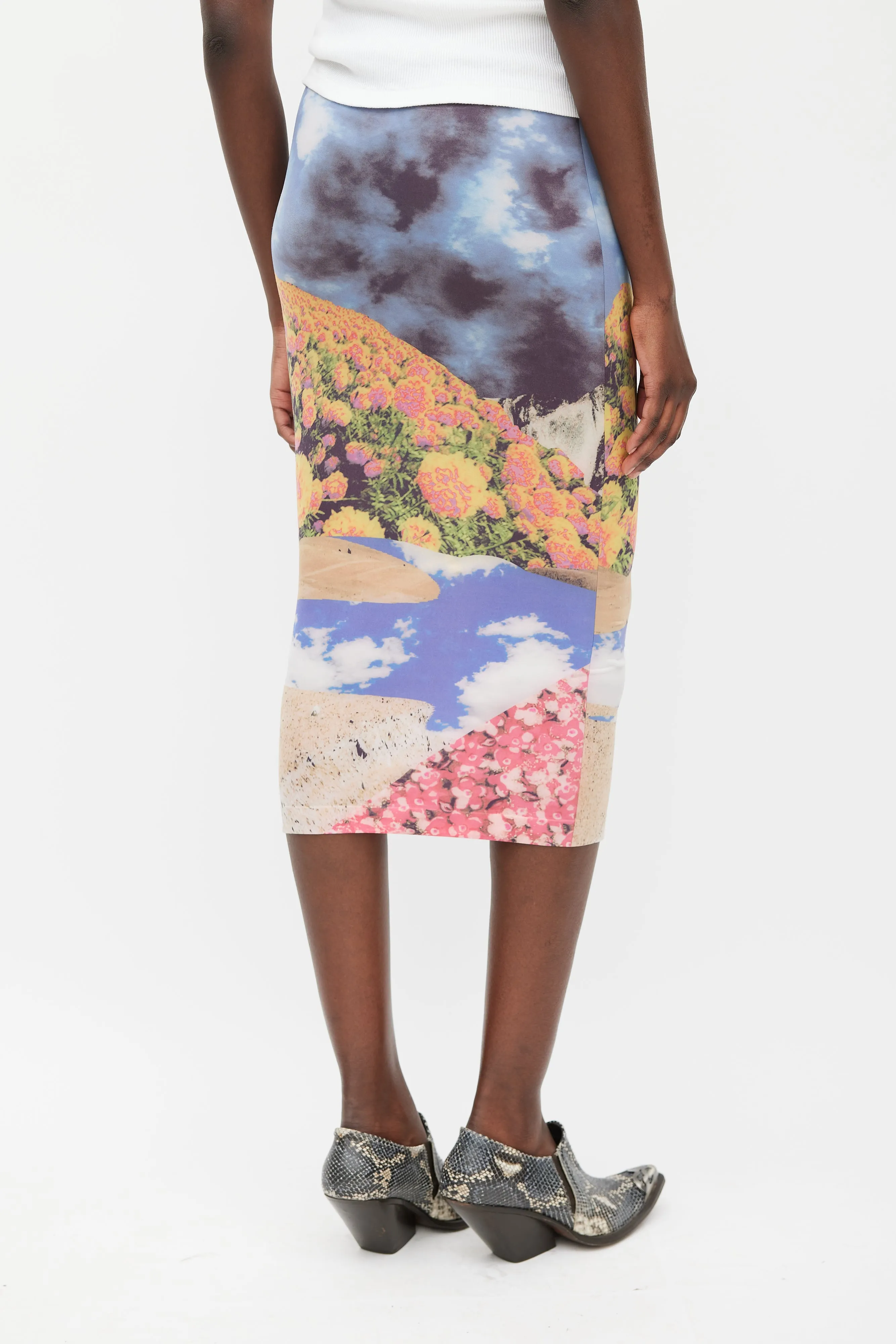 Multicolour Jersey Printed Midi Skirt