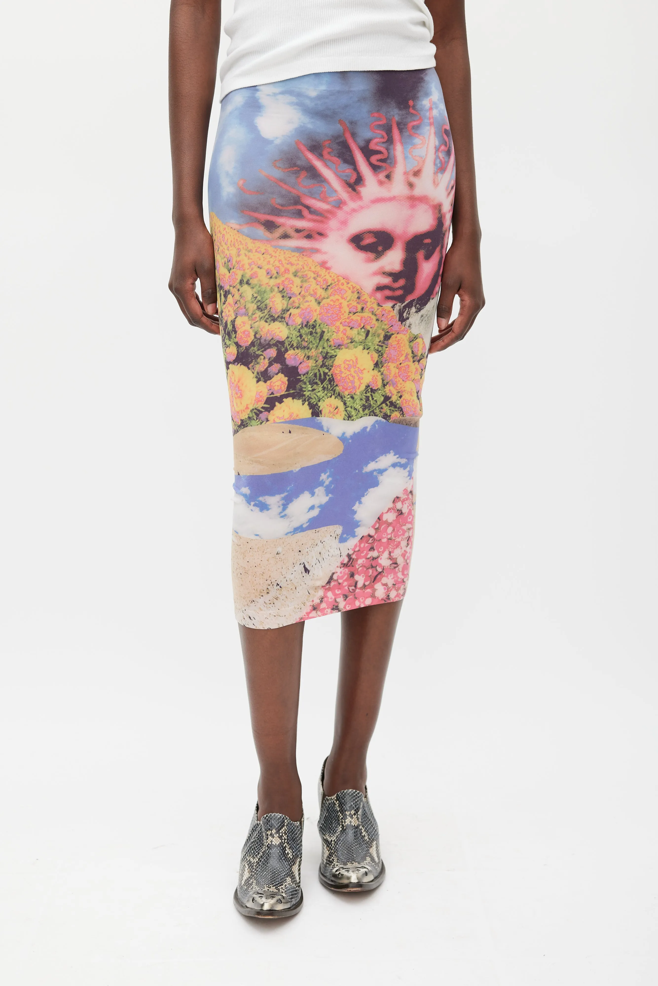 Multicolour Jersey Printed Midi Skirt