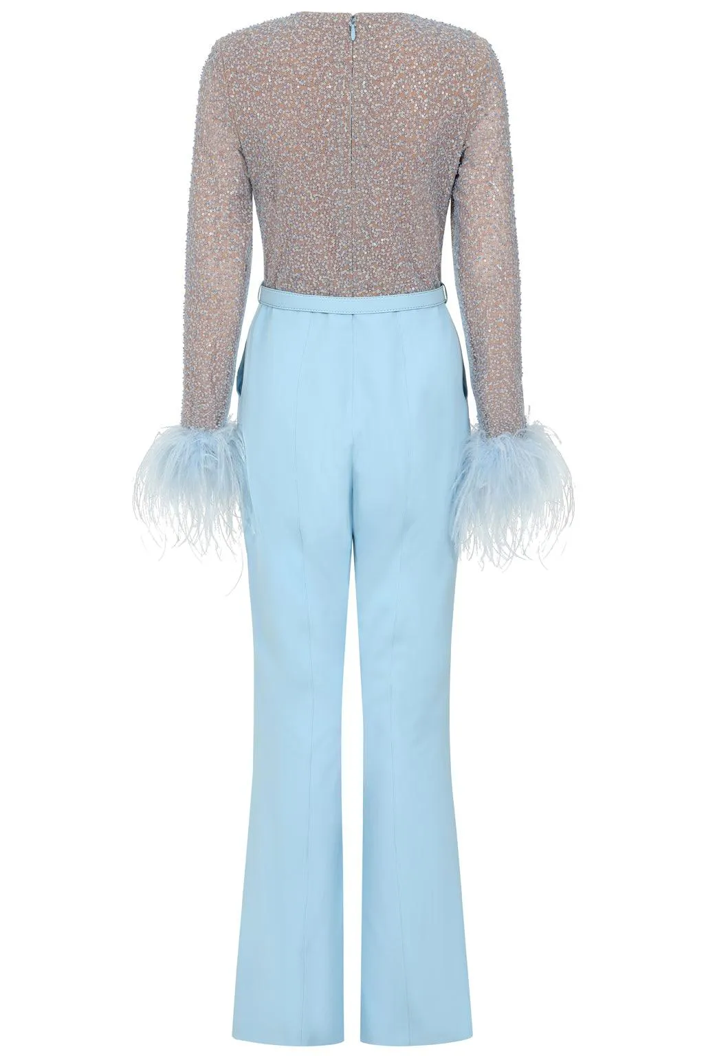 MYLA Beaded Sequin Jumpsuit In Baby Blue