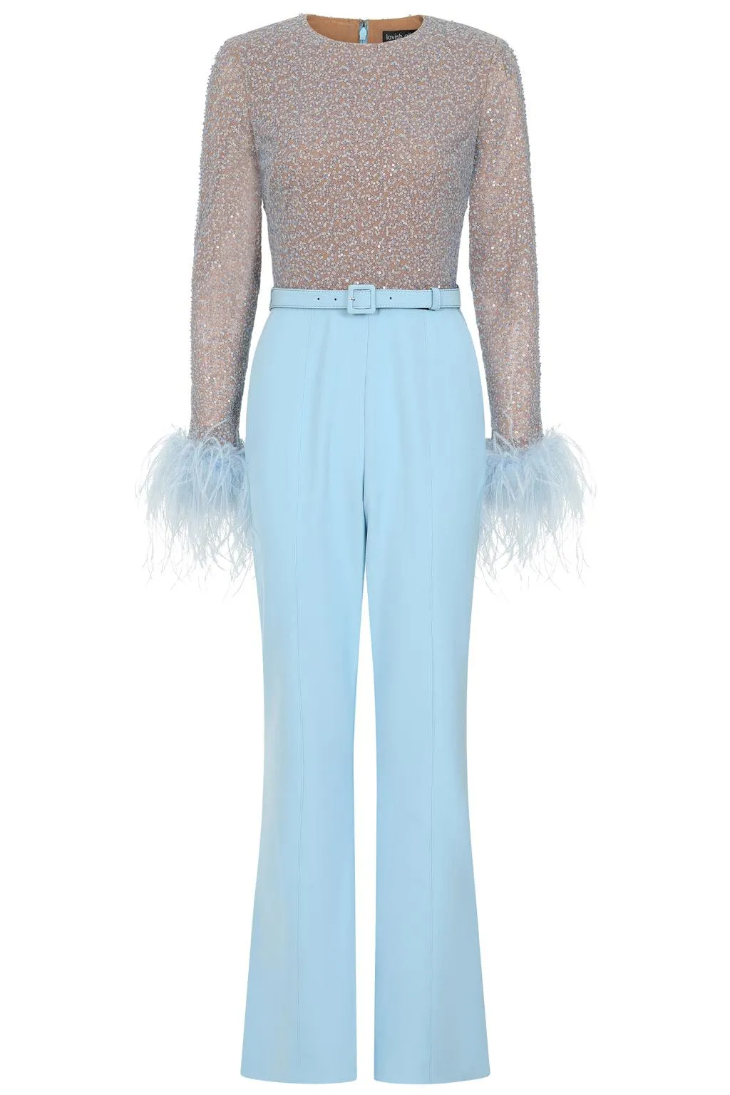 MYLA Beaded Sequin Jumpsuit In Baby Blue