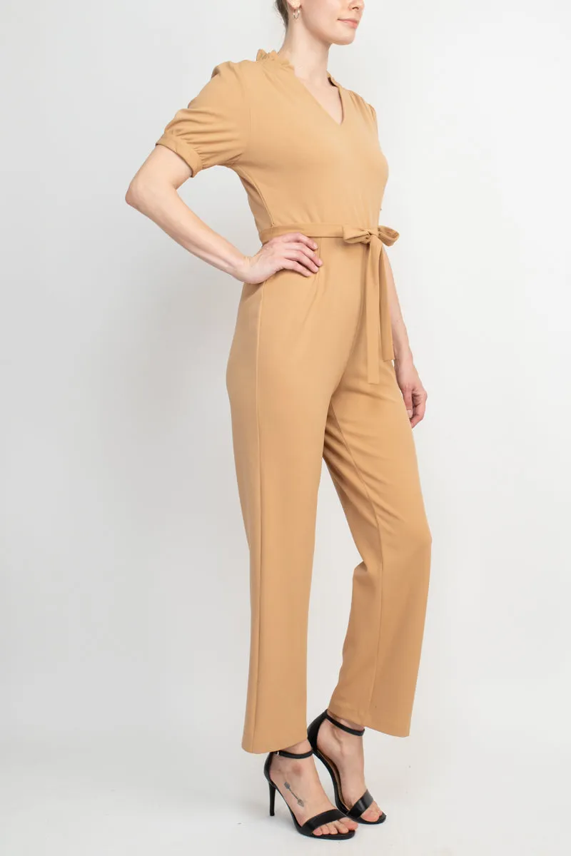 Nanette Lepore V-Neck Short Sleeve Tie Waist Solid Zipper Back Jumpsuit