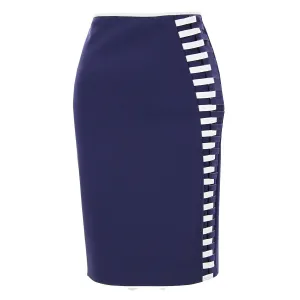 Navy Bonded Neoprene Pencil Skirt