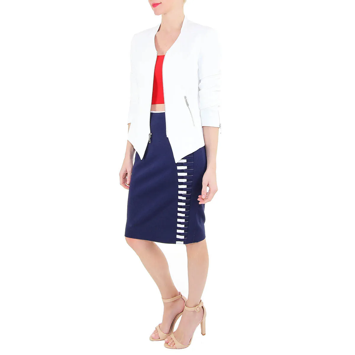 Navy Bonded Neoprene Pencil Skirt